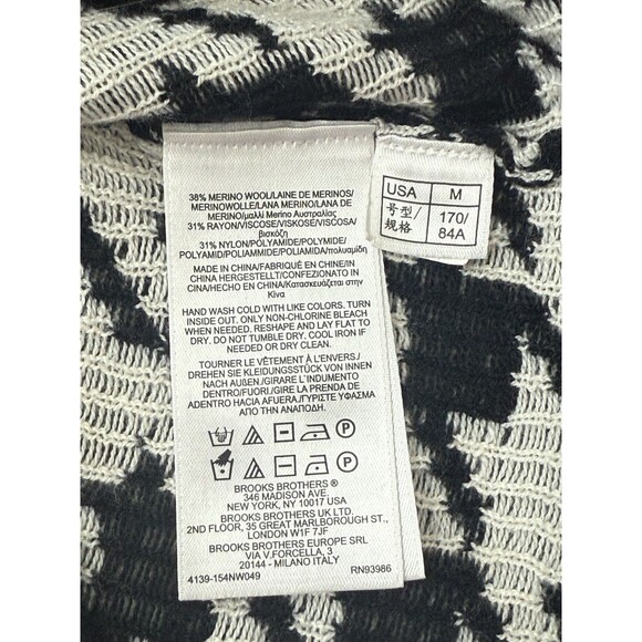 Brooks Brothers Women’s M Houndstooth V-neck Tie Merino Wool Blend Sweater - Picture 5 of 7